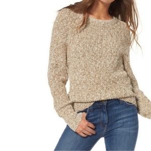 Free People Electric City Marled Sweater Oatmeal Tan Cotton Pullover Women L